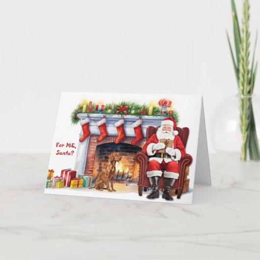 Santa's Gift Vizsla Dog Christmas シーズンカード (正面)