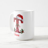 Santa's hat Monogram initial T merry Christmas  コーヒーマグカップ (正面左)
