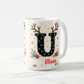Santa's hat Monogrogram initial U merry Christmas  コーヒーマグカップ (正面右)