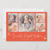 Santa's Helper Christmas Red Birth Announcement シーズンカード (正面)