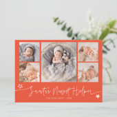 Santa's Helper Christmas Red Birth Announcement シーズンカード (スタンド正面)