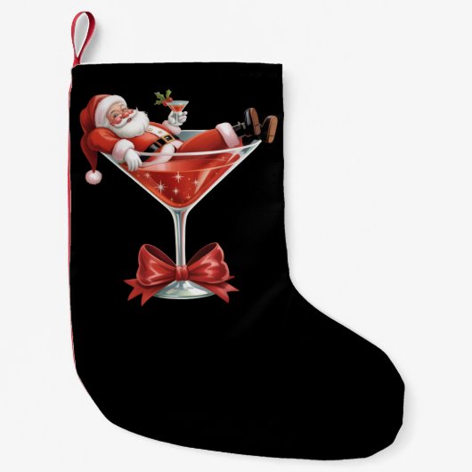 Santa's Hot Mess Christmas Martini Funny Santa  スモールクリスマスストッキング (正面)