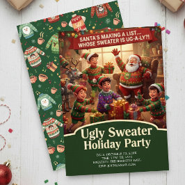 Santa's List Ugly Sweater Holiday Party Dramatic  招待状