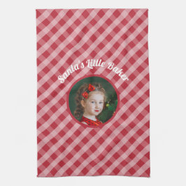 Santa's Little Baker kids ginghamクリスマスフォト キッチンタオル