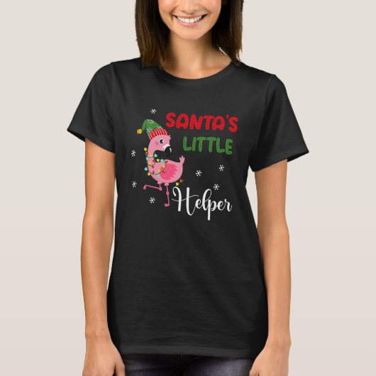 santa's little helper flamingo elf merry christmas tシャツ (正面)