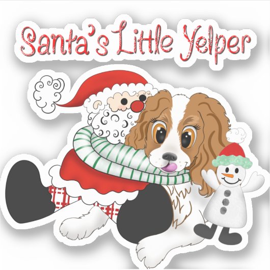 Santa's Little Yelper Cavalier King Charles シール (正面)