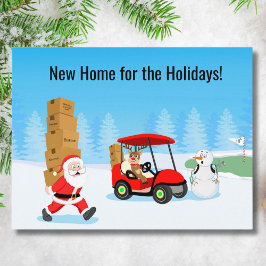 Santa's Moving Boxes with Reindeer on Golf Course シーズンポストカード