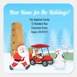 Santa's Moving Boxes with Reindeer on Golf Course スクエアシール