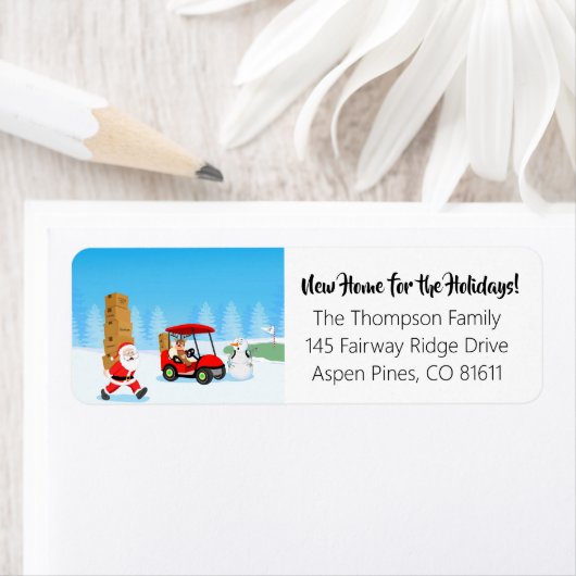 Santa's Moving Boxes with Reindeer on Golf Course ラベル (インサイチュ)