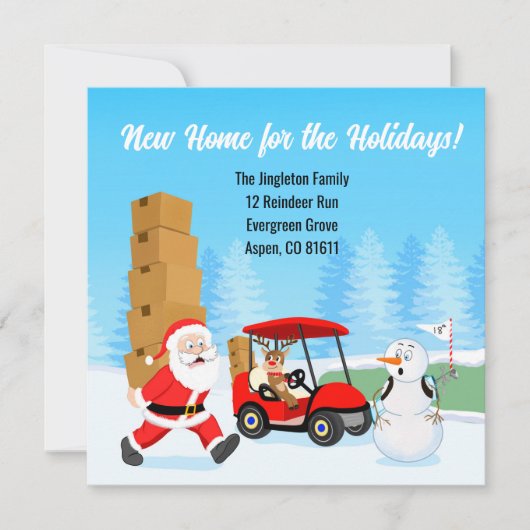 Santa's Moving Boxes with Reindeer on Golf Course 案内状 (正面)