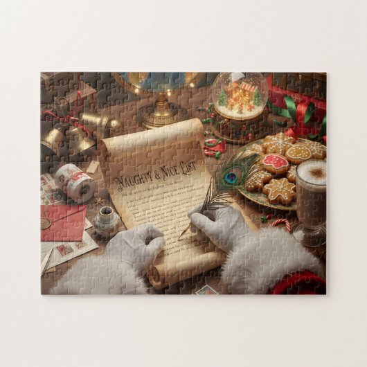 Santas Naughty and Nice List Christmas Desk Scene ジグソーパズル (横)