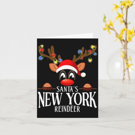 Santas New York Reindeer Funny Xmas Matching Pjs  カード (黄色い花)