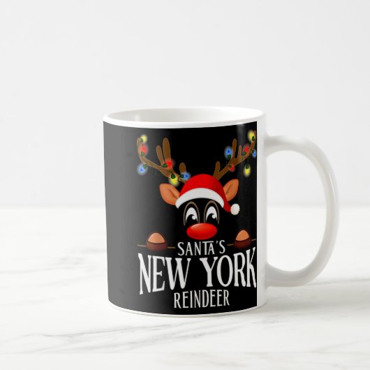 Santas New York Reindeer Funny Xmas Matching Pjs コーヒーマグカップ (右)