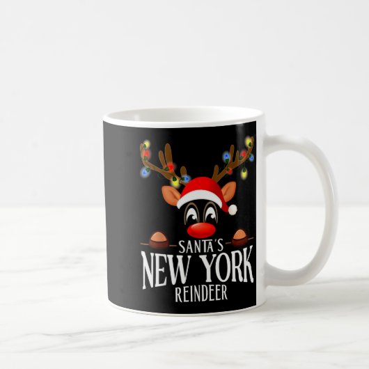 Santa's New York Reindeer Funny Xmas Matching Pjs  コーヒーマグカップ (右)