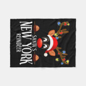 Santa's New York Reindeer Funny Xmas Matching Pjs  フリースブランケット (正面(横))