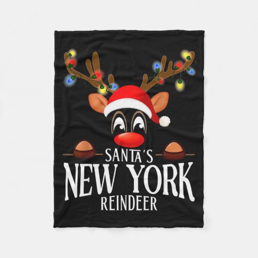 Santa's New York Reindeer Funny Xmas Matching Pjs  フリースブランケット (正面)