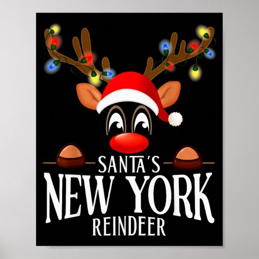 Santa's New York Reindeer Funny Xmas Matching Pjs  ポスター (正面)