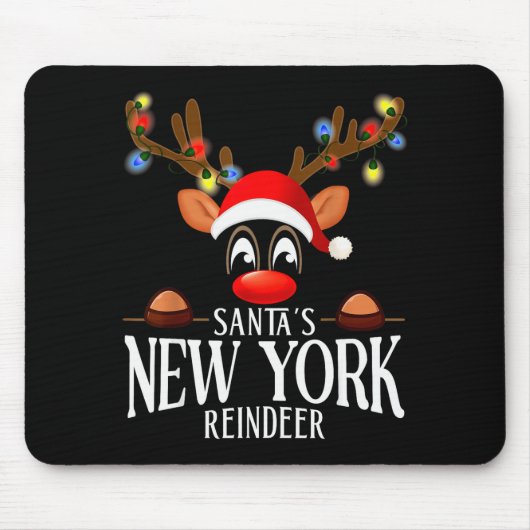 Santa's New York Reindeer Funny Xmas Matching Pjs マウスパッド (正面)