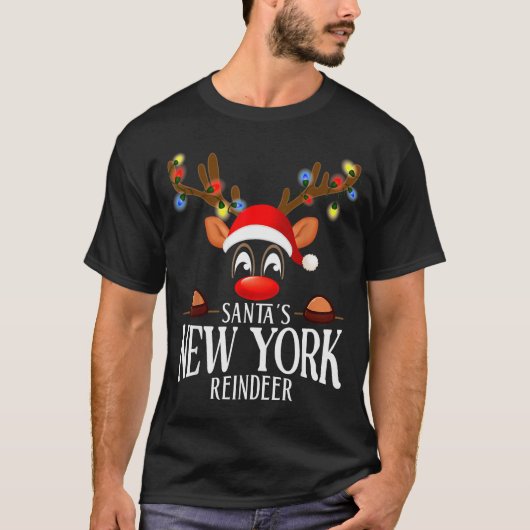 Santa's New York Reindeer Funny Xmas Matching Pjs  Tシャツ (正面)