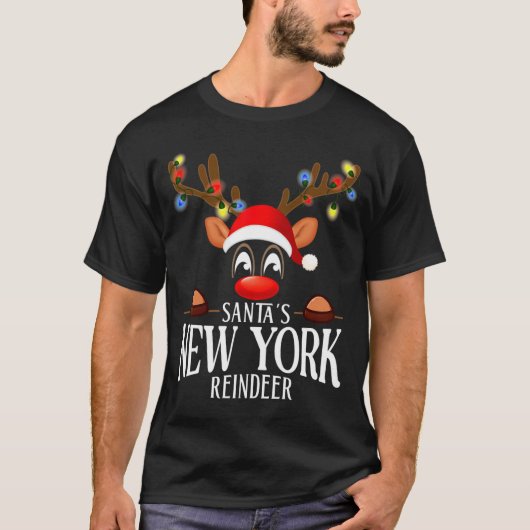Santas New York Reindeer Funny Xmas Matching Pjs Tシャツ (正面)