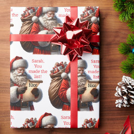 Santa's & Nice Listいけな名前の追加クリスマス ラッピングペーパー