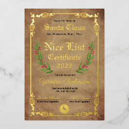Santa's Nice List Foil証明書 箔招待状