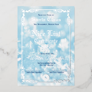 Santa's Nice List Foil Certificate Foil Invitation 箔招待状
