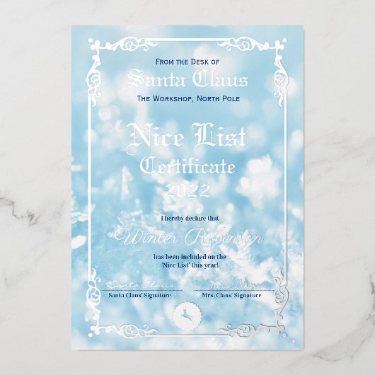 Santa's Nice List Foil Certificate Foil Invitation 箔招待状 (正面)