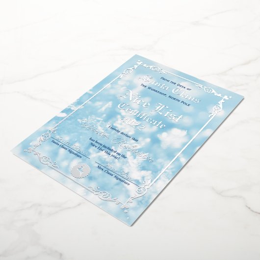 Santa's Nice List Foil Certificate Foil Invitation 箔招待状 (回転した状態)