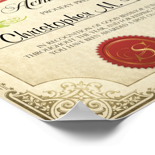 Santa's Nice List Personalized Certificate, Letter ポスター (角)