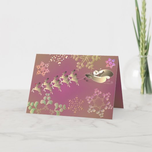 Santa's Reindeer and Snowflakes Card カード (正面)