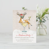 Santa's Reindeer Martini Cocktail Christmas Party 招待状 (スタンド正面)
