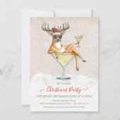Santa's Reindeer Martini Cocktail Christmas Party 招待状 (正面)
