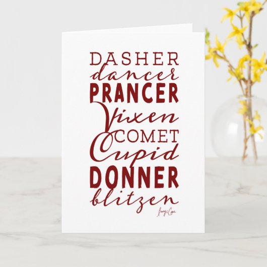 Santa's Reindeer Name List Holiday Christmas Card カード (黄色い花)