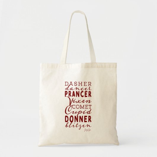 Santa's Reindeer Name List Holiday Tote Bag トートバッグ (正面)