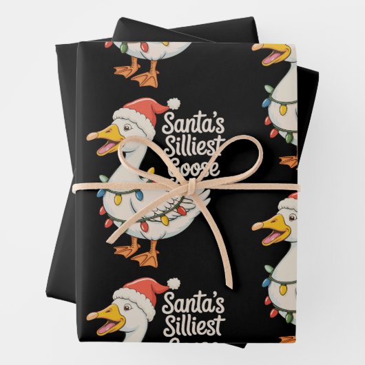 Santa's Silliest Goose Christmas Xmas Lights ラッピングペーパーシート (インサイチュ)
