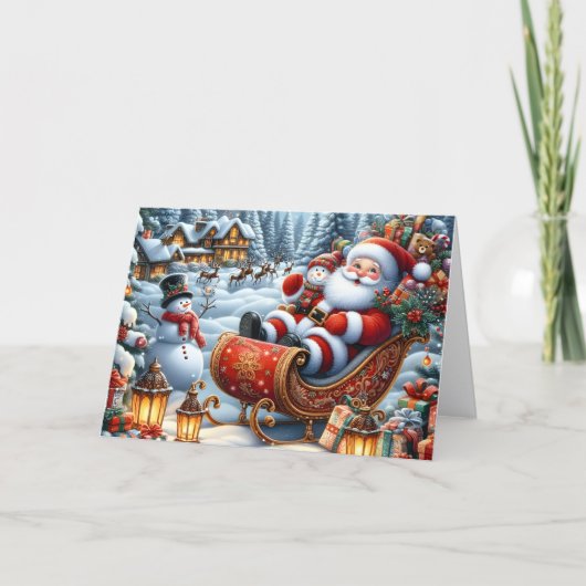 Santa's Sleigh at North Pole Christmas シーズンカード (正面)