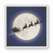 Santa's Sleigh & Reindeer Silhouette Over Moon シール (正面)