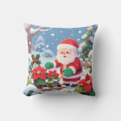 Santa's Snowy Poinsettia Garden クッション (正面)