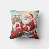 Santa's Snowy Poinsettia Greenhouse Garden クッション (正面)