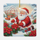 Santa's Snowy Poinsettia Greenhouse Garden セラミックオーナメント (裏面)