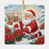 Santa's Snowy Poinsettia Greenhouse Garden セラミックオーナメント (正面)