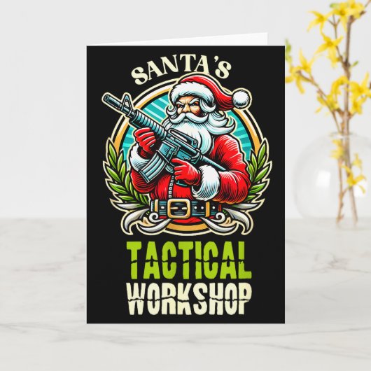 Santa's Tactical Workshop Santa Has Guns And Chris カード (黄色い花)