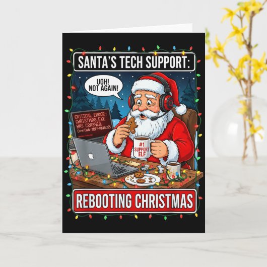 Santas Tech Support_ Rebooting Christmas Funny _4  カード (黄色い花)