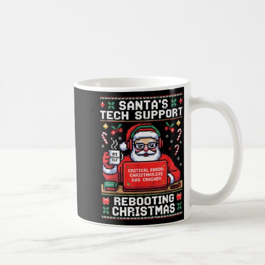 Santa's Tech Suprt Rebooting Christmas Ugly Santa コーヒーマグカップ (右)