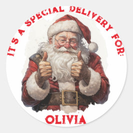 Santa's Thumbs-Up Personalized Gift Tag Sticker" ラウンドシール