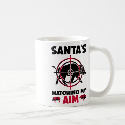 Santa's Watching My Aim - Boar Hog Hunting コーヒーマグカップ (右)
