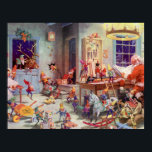 Santas Workshop ポスター<br><div class="desc">A beautiful vintage poster featuring Santa with his elves in the workshop.</div>