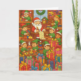 Santa's Workshop Busy Elves Custom Christmas カード
