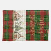 Santa's Workshop Elves Red Green Christmas Tartan  キッチンタオル (横)